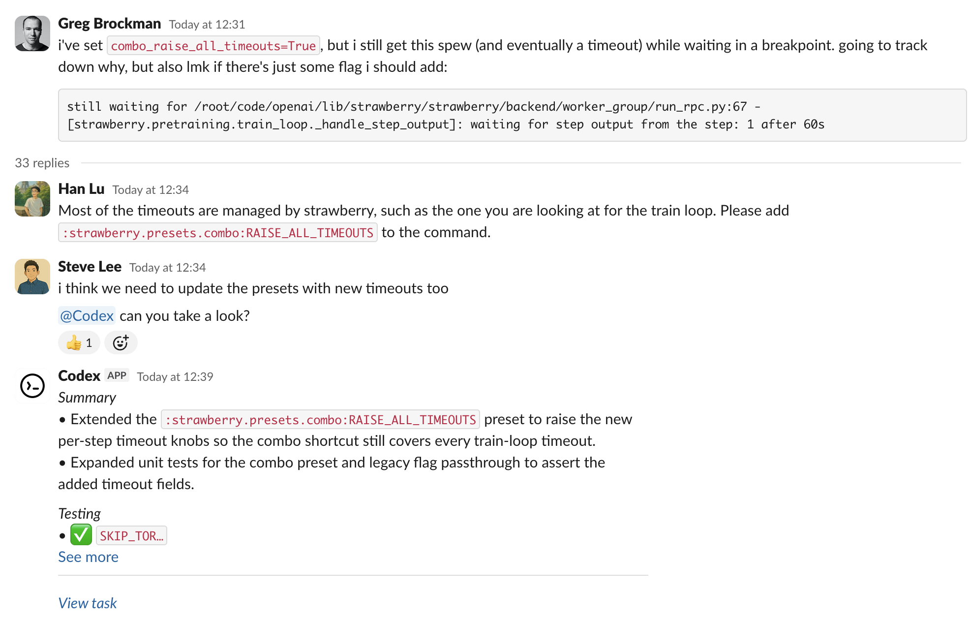 Codex Slack 集成效果图