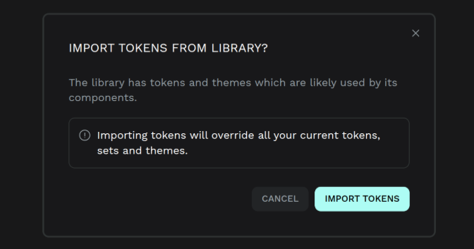 导入前确认。当前文件中的所有 tokens、sets 和 themes 都将被替换