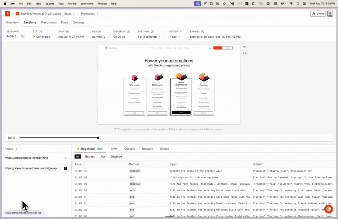 Browserbase 会话可观测性